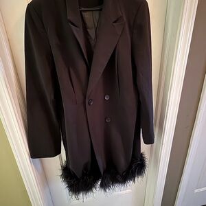 Nasty Gal Black Blazer with Feather Trim